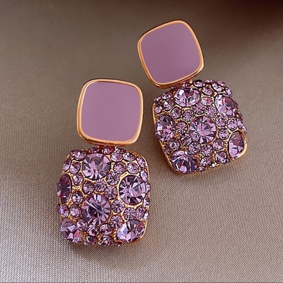 Purple Rhinestone Earrings - Picture 2 of 2